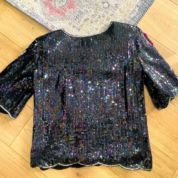 Vintage Elegance by Anujan sime medium Sequin woman's Floral Design blouse - Picture 2 of 14